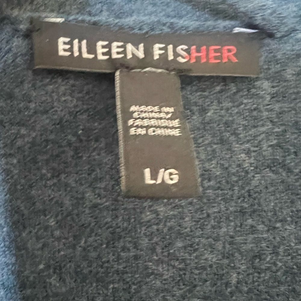 Eileen Fisher Merino Wool Double Knit Notch Collar Deep Blue Sweater Cardigan L - Picture 8 of 10